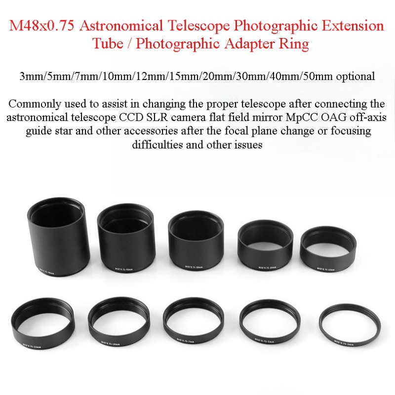 Photography Youtube - Anneau d'extension M48X0.75 T2 3/5/7/10/12/15/20/30/40/50mm, adaptateur